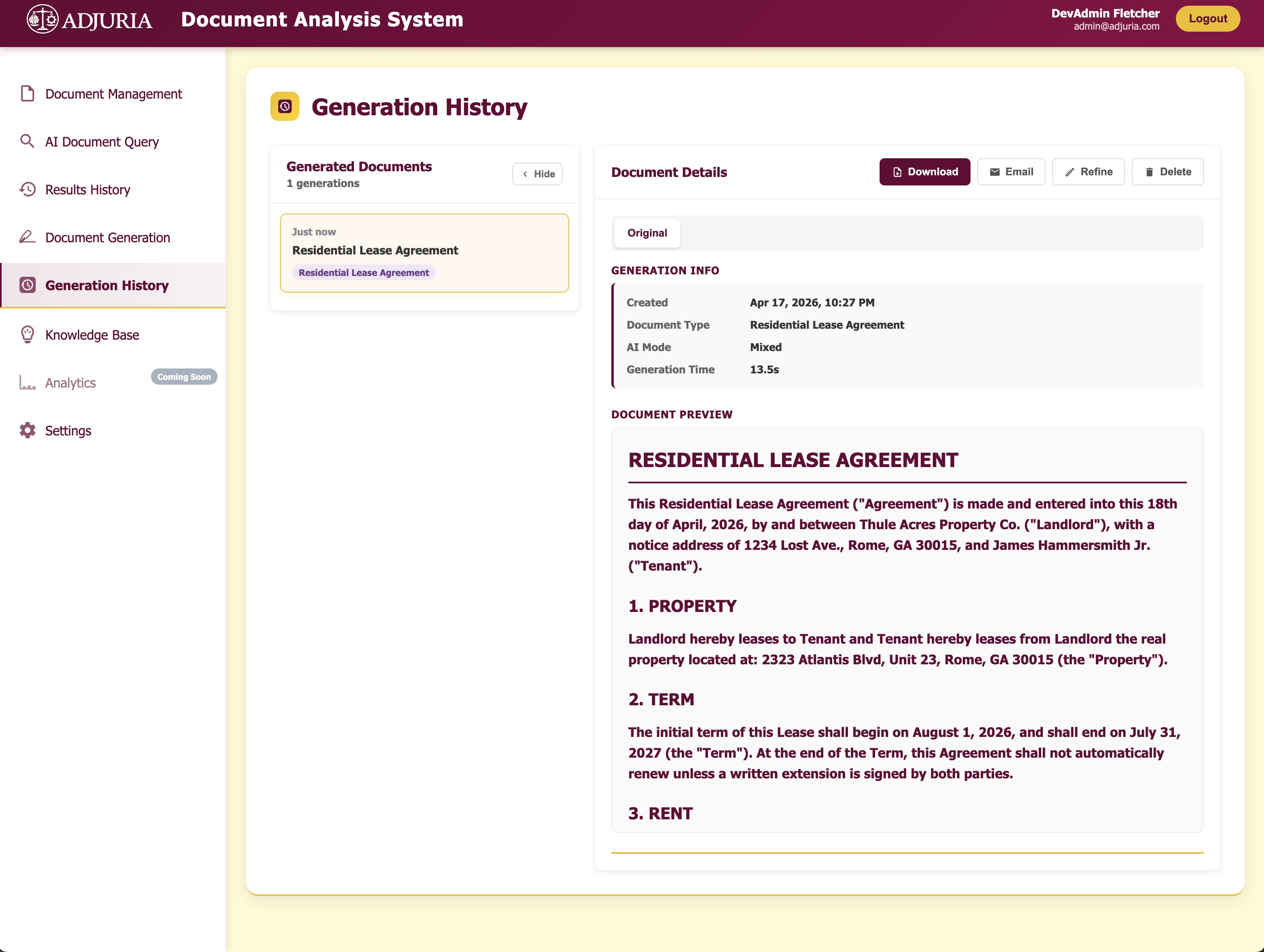 Completed document with revision options