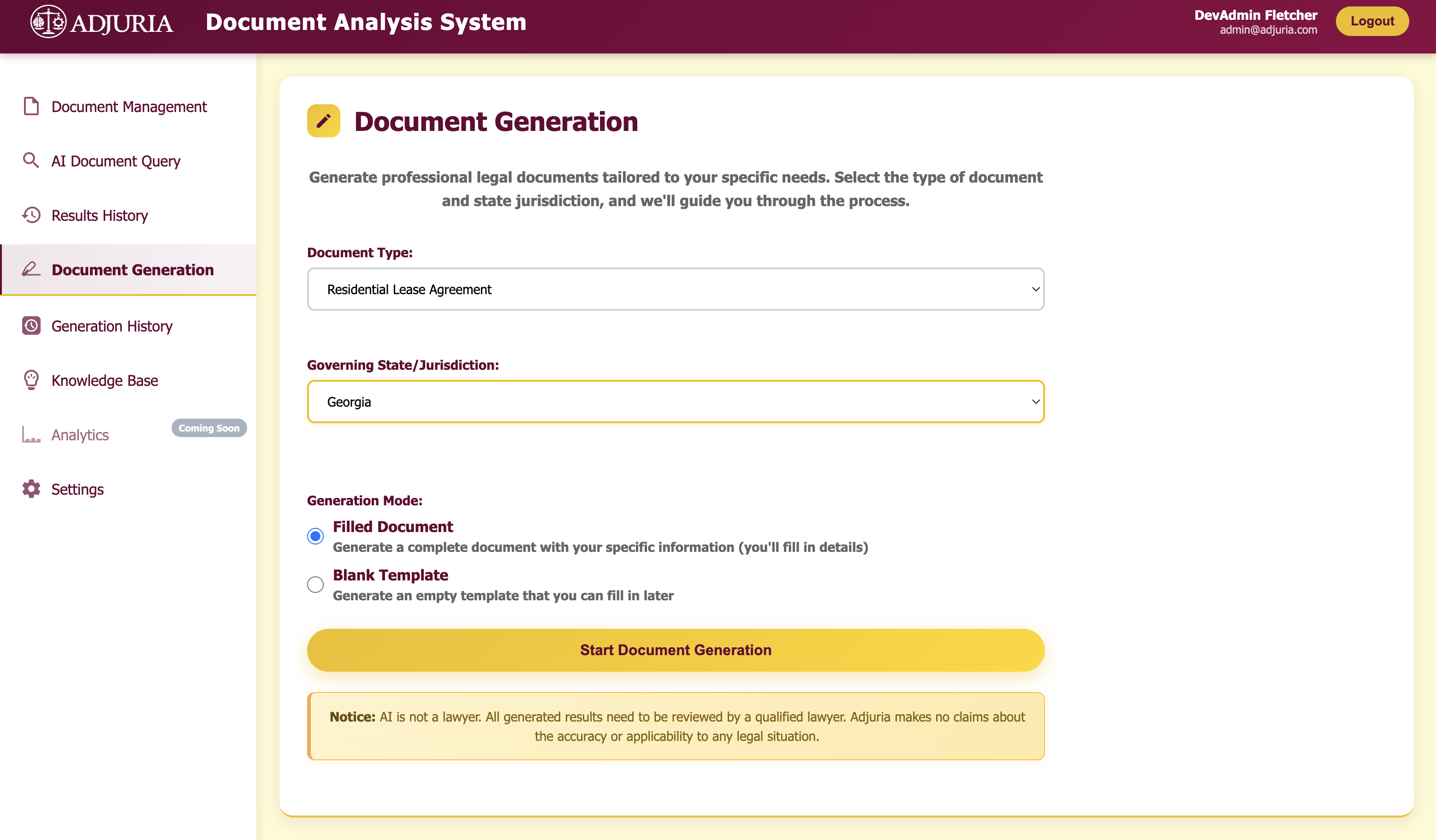 Document generation: entering requirements